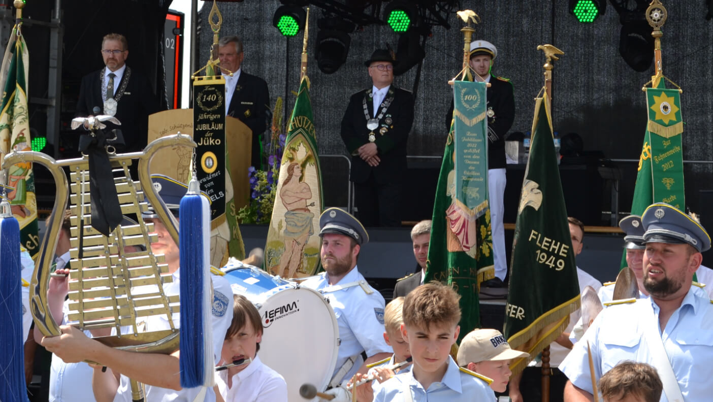 Das Tambourcorps „Frohsinn“ Düsseldorf-Flehe trat zum großen Platzkonzert an.